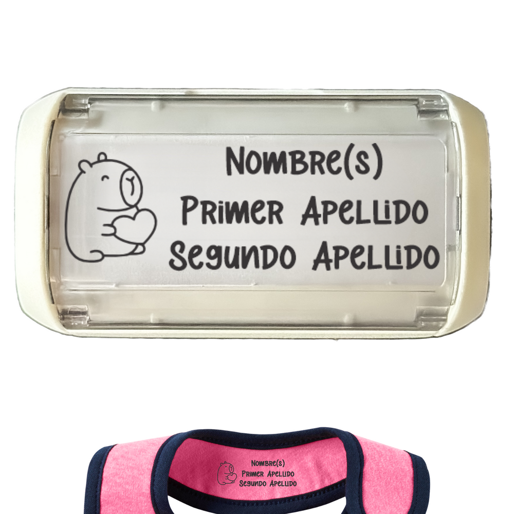 Sello para ropa WRLD Trodat 4911 personalizado con tinta textil negra
