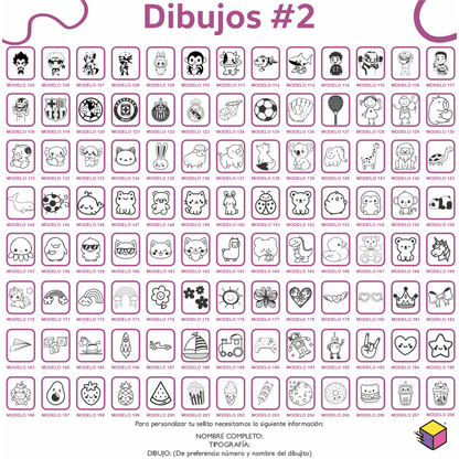 “Opciones de dibujos infantiles para personalizar sello marcador de ropa.”