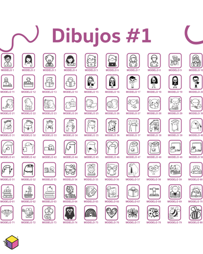 Catálogo de dibujos e íconos para personalizar sello escolar para maestros.