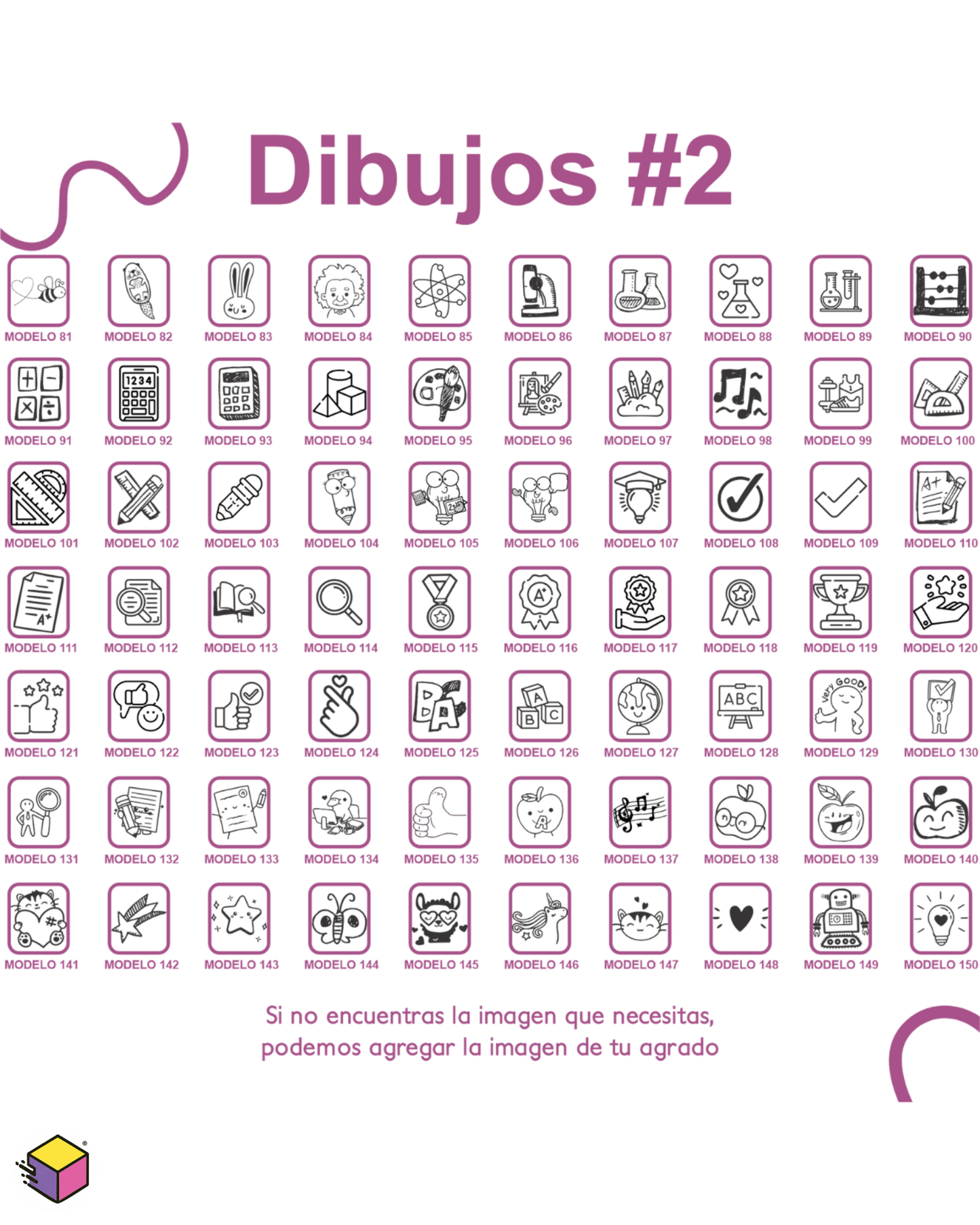 Segunda colección de dibujos y diseños para sellos personalizados escolares.