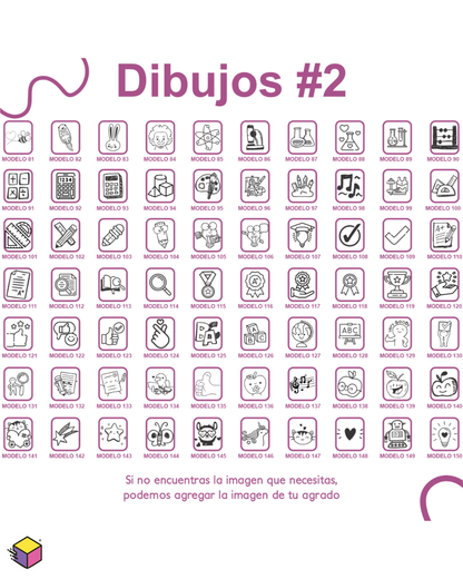 Segunda colección de dibujos y diseños para sellos personalizados escolares.