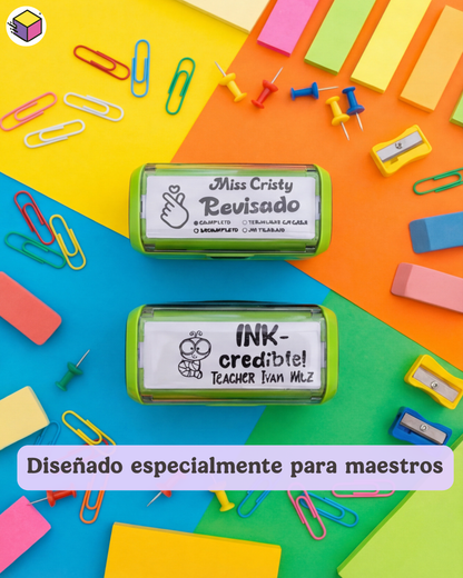 Sellos escolares personalizados con diseños coloridos para motivar y revisar tareas escolares.