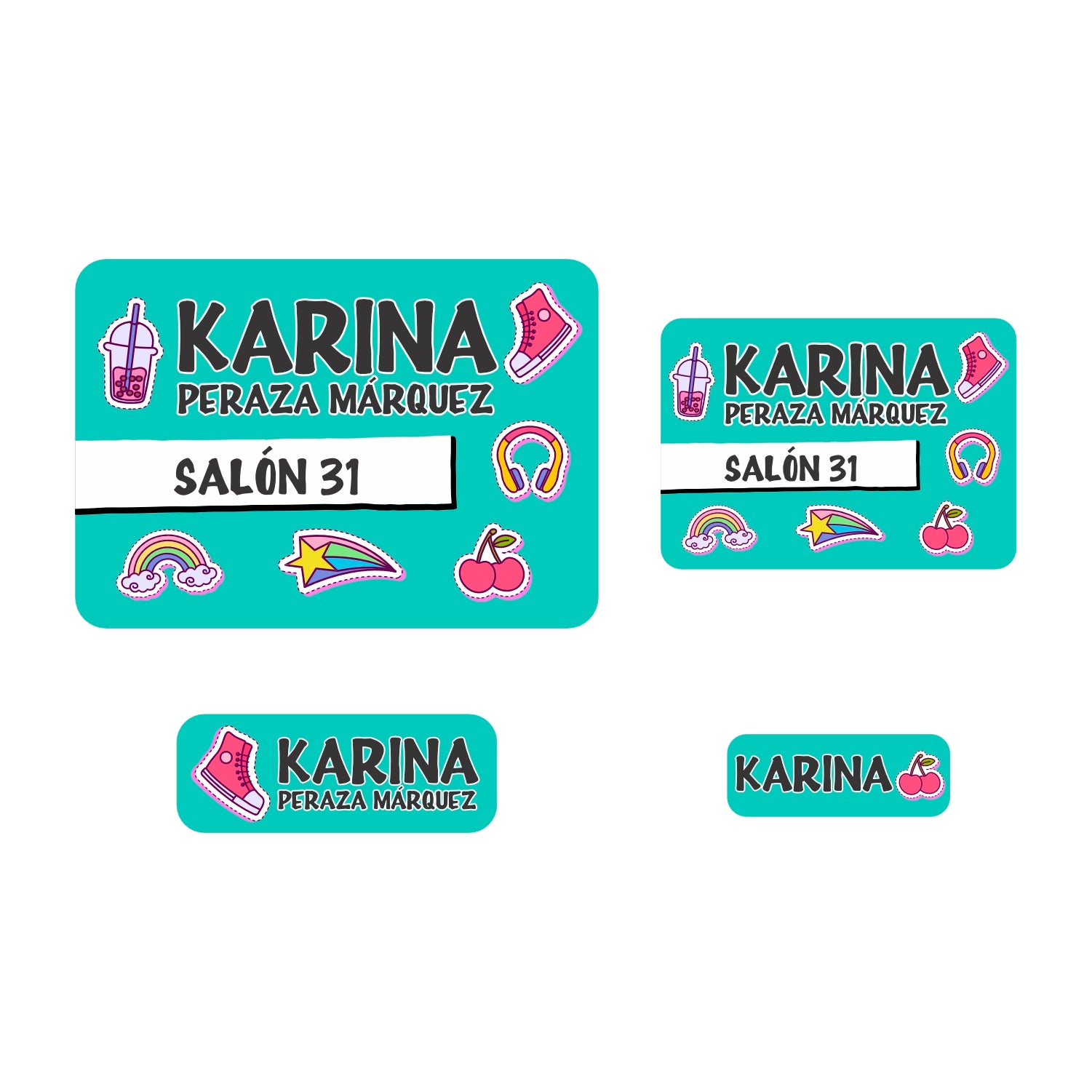 WRLD 234 etiquetas escolares personalizadas Paquete XL en vinil impermeable resistente al agua y sol