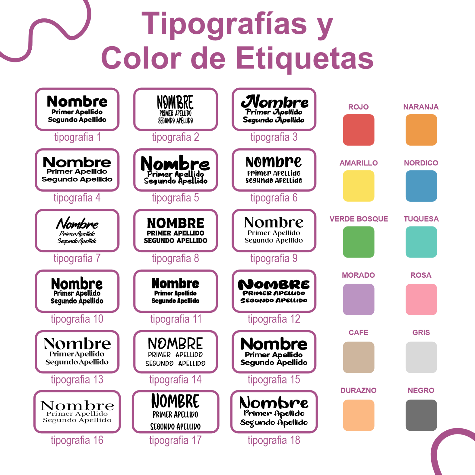 Contenido del paquete WRLD 234 XL con etiquetas pequeñas, medianas y extra grandes