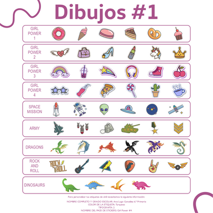 Etiquetas escolares WRLD Paquete XL personalizadas con nombre y tipografía