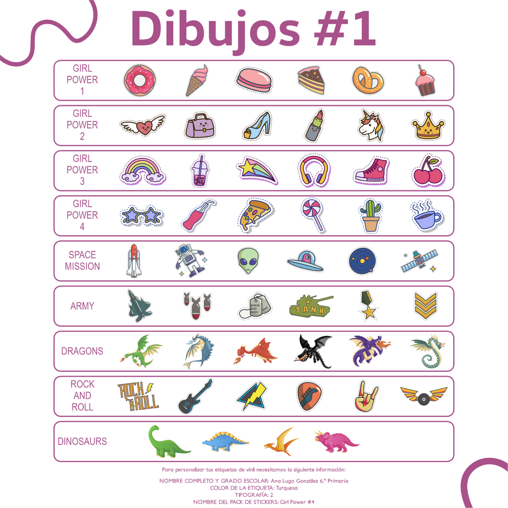 Etiquetas escolares WRLD Paquete XL personalizadas con nombre y tipografía