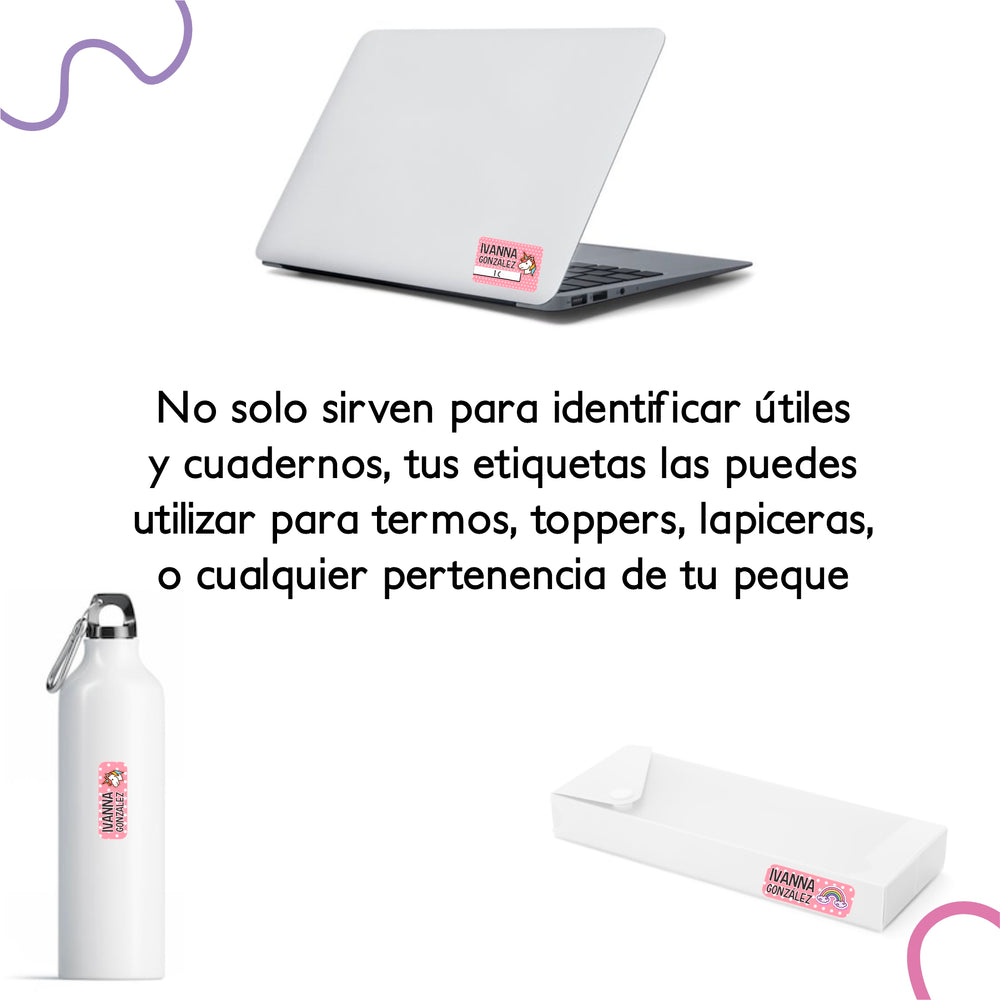 Etiquetas WRLD Paquete XL personalizadas en toppers y termos de agua