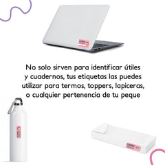 Etiquetas WRLD Paquete XL personalizadas en toppers y termos de agua
