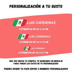 Calcomanías WRLD con nombre y bandera aplicadas en raqueta de pádel o tenis