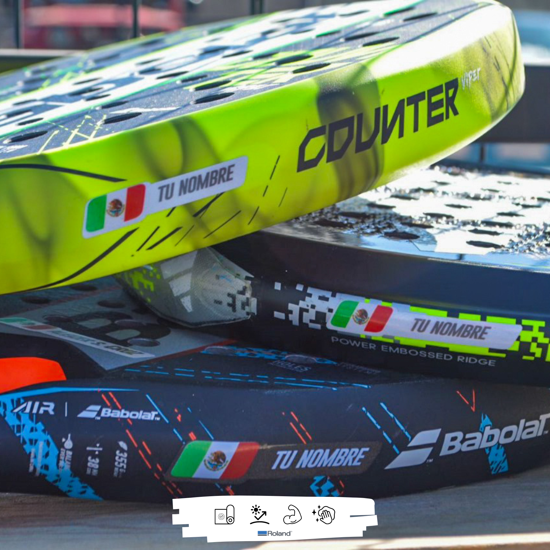 Stickers WRLD personalizados con nombre y bandera en termos de agua y bicicletas