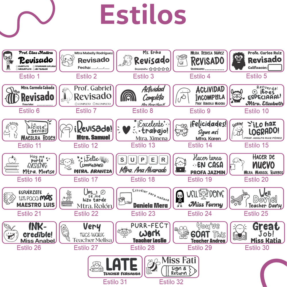 Sello calificador WRLD Trodat 4913 junto a útiles escolares sobre escritorio