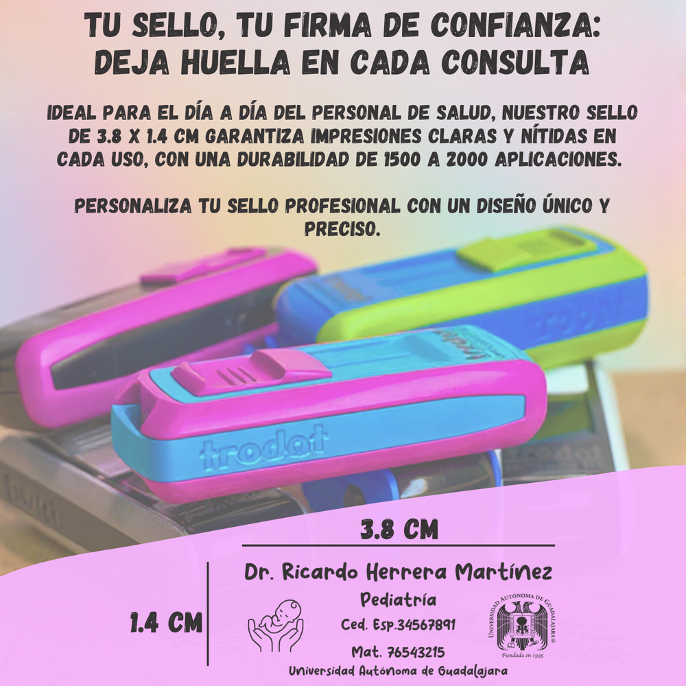 Sello médico WRLD de bolsillo Trodat 9511 compacto con tapa protectora