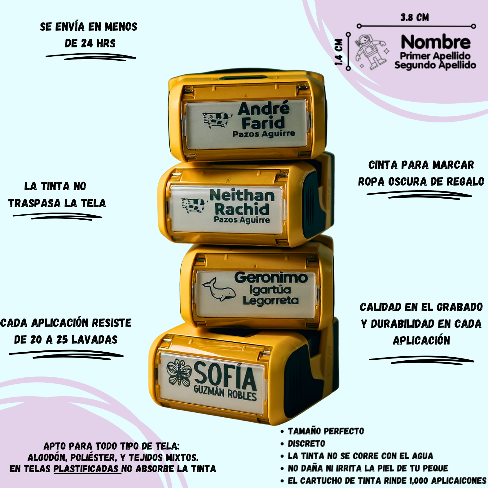 Mamá marcando uniforme escolar con sello de ropa WRLD personalizado